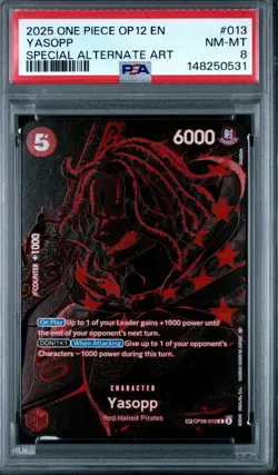 2025 ONE PIECE OP12-LEGACY OF THE MASTER SPECIAL ALTERNATE ART #013 YASOPP PSA 8 - Image 1