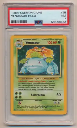 PSA 7 Pokemon Base Set Unlimited Holo Rare Venusaur 15/102 NEAR MINT Condition! - Image 1