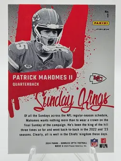 2024 Panini Donruss Optic Sunday Kings Patrick Mahomes II #1 Case Hit SSP - Image 2