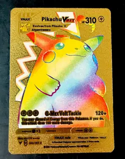 POKEMON PIKACHU RAINBOW VMAX GOLD METAL FOIL G-MAX VOLT TACKLE CARD - Image 1