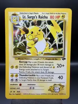 Lt. Surge's Raichu 11/132 Holo Rare Gym Challenge Pokemon Unlimited Holo LP - Image 1