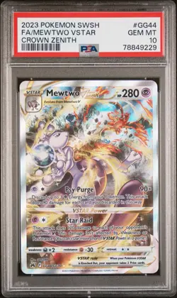 2023 Pokemon Sword and Shield Crown Zenith Full Art PSA10 Mewtwo VSTAR GG44 - Image 1