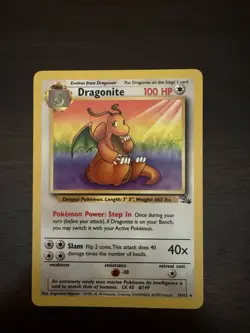 POKEMON FOSSIL DRAGONITE 19/62 RARE NON HOLO LP - Image 1