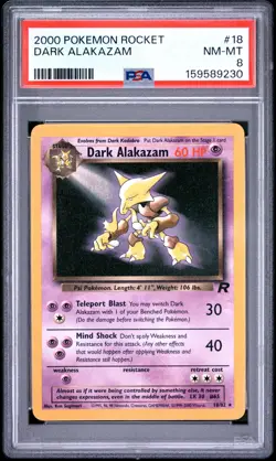 2000 POKEMON ROCKET #18 DARK ALAKAZAM PSA 8 - Image 1