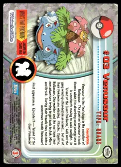 Topps Pokemon Venusaur #03 1999 TV Animation Edition Non-Holo Blue Logo MP - Image 2