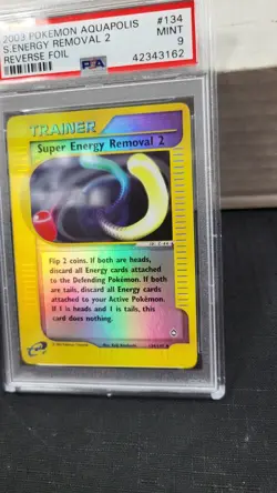 2003 SUPER ENERGY REMOVAL 2 REVERSE HOLO FOIL AQUAPOLIS POKEMON PSA 9 MINT #134 - Image 3