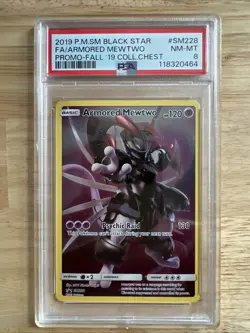 2019 POKEMON SM BLACK STAR PROMO #SM228 FULL ART ARMORED MEWTWO PSA 8 NM-MT - Image 1