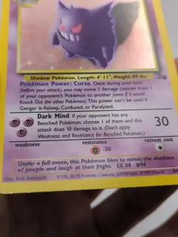 1999 Holo Gengar 5/62 Fossil Set Pokemon TCG Card - Image 3