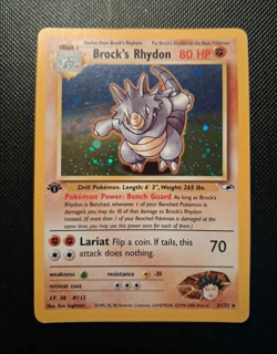 Pokemon Brock's Rhydon 002/132 Gym Heroes 1st Edition Card. Excellent Condition - Image 1