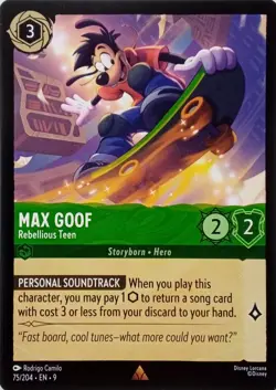 75/204 MAX GOOF REBELIOUS TEEN EN9 RARE DISNEY LORCANA CARD - Image 1