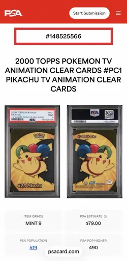 Topps 1999 & 2000 Pokemon Pikachu TV Cards Sequential Serial #'s #25 Mint PSA 9 - Image 4