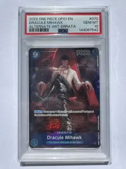 Dracule Mihawk Errata Alternate Art Parallel OP01-070 PSA 10 One Piece English - Image 1