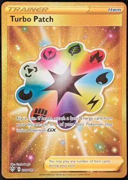 Turbo Patch 200/189 Secret Rare Gold Item Swsh03: Darkness Blaze Pokemon Card NM - Image 1