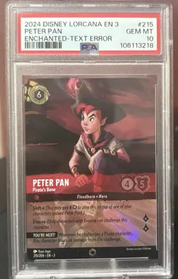 Disney Lorcana Peter Pan Enchanted 215/204 - Misprint Error PSA 10 Gem Mint MT - Image 1