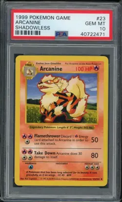 1999 POKEMON WOTC SHADOWLESS BASE SET ARCANINE #23 PSA 10 - Image 1
