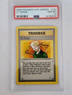 2000 Pokemon Gym Heroes 101 Lt. Surge PSA 10 Trainer - Image 1