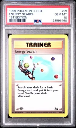 PSA 10 GEM MINT 1999 POKEMON FOSSIL #59 ENERGY SEARCH 1ST EDITION ENGLISH - Image 1