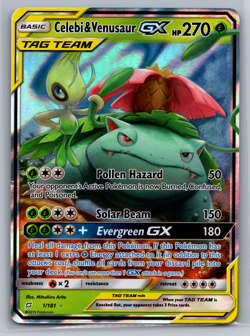 Pokemon Celebi & Venusaur GX 1/181 SM Team Up Ultra Rare Holo LP - Image 1
