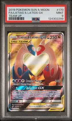 PSA 9 Latias and Latios GX #170 Full Art "Love Birds" Pokemon Sun & Moon Team Up - Image 1