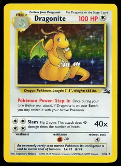 Dragonite 4/62 Unlimited Holo Rare Fossil Pokemon Card - Image 1