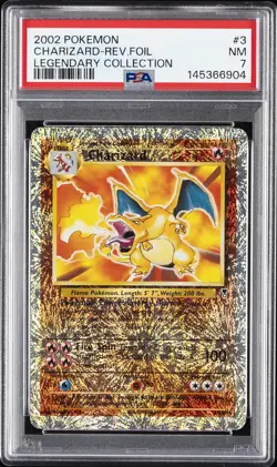 2002 POKEMON LEGENDARY COLLECTION #3 CHARIZARD-REVERSE FOIL PSA 7 - Image 1