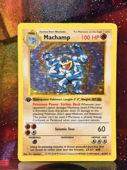 Pokemon TCG Machamp 1st Edition Shadowless Base Set heat press damage - Image 1