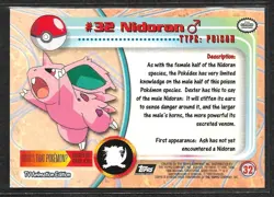 Nidoran #32 Pokemon 1999 Topps TV Animation Edition Series 1 Black Logo - Image 2