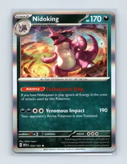 Nidoking 034/165 Rare 151 Pokemon Reverse Holo Lightly Played - Image 1