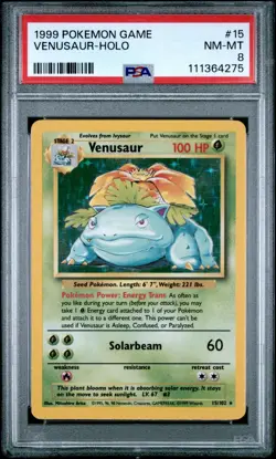 Venusaur Unlimited Base Set Holo Rare 15/102 PSA 8 NM-MT Pokemon 1999 - Image 1