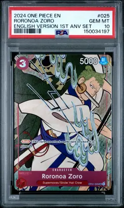 2024 ONE PIECE ENGLISH VERSION 1ST ANNIVERSARY SET #025 RORONOA ZORO PSA 10 - Image 1