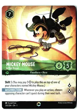 Disney Lorcana TCG Mickey Mouse Artful Rogue 210/204 Foil The First Chapter - Image 1