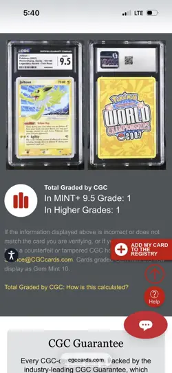 CGC 9.5 2007 Pokemon Card Gold Star Jolteon World Championship Promo 101/108 - Image 3