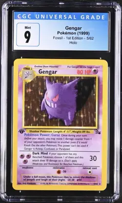 Gengar Holo 1st Edition 5/62 Pokemon 1999 Fossil WOTC Vintage Card CGC 9 Mint - Image 3