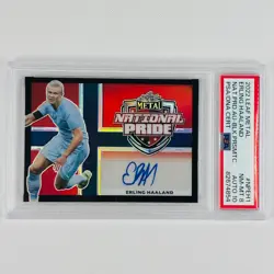 2022 Leaf Metal Erling Haaland National Pride Black Jersey # 9/10 PSA 8 Auto 10 - Image 1