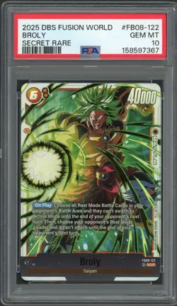 PSA 10 Broly (Secret Rare) Saiyan's Pride FB08-122 Dragon Ball Fusion World B2 - Image 1