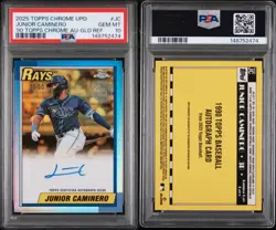 2025 Topps Chrome UPD Junior Caminero 90 Auto /50 Gold Refractor PSA 10 Gem Mint - Image 3