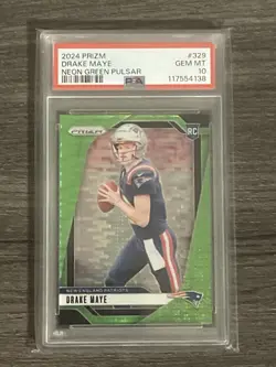 2024 Panini Prizm - Rookies Drake Maye #329 Neon Green Pulsar Prizm (RC) PSA 10 - Image 1