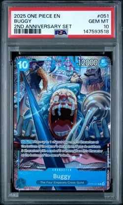 2025 ONE PIECE ENGLISH VERSION 2ND ANNIVERSARY SET #051 BUGGY PSA 10 - Image 1