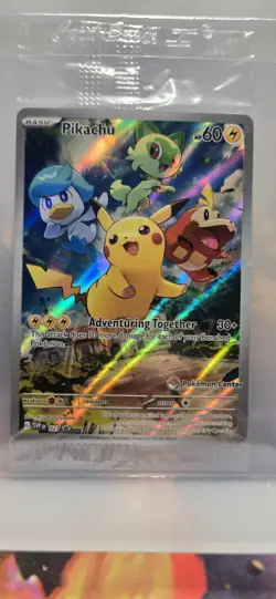 Pikachu 027 SVP Pokemon Center Stamp Stamped Paldea Promo Pokemon Card - Sealed - Image 1