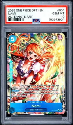 2025 ONE PIECE OP11-A FIST OF DIVINE SPEED ALTERNATE ART #054 NAMI PSA 10 - Image 1