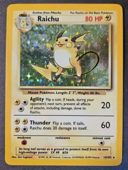 Raichu 14/102 - Base Set Unlimited - WOTC Holo Rare Pokemon Card - Vintage - MP - Image 1