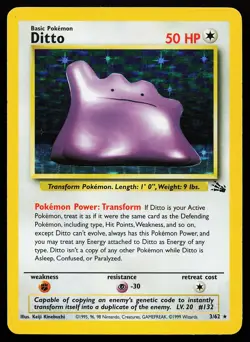 Ditto 3/62 Unlimited Holo Rare Fossil Pokemon Card Inked - Image 1