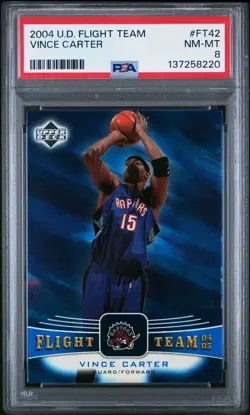 2004 UPPER DECK VINCE CARTER FLIGHT TEAM FOIL INSERT #FT42 *GRADED PSA NM-MT 8! - Image 1