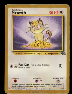 Pokemon Card Meowth 56/64 Gold Fruit Roll-Up Jungle Promo Vintage HP 1999 - Image 1