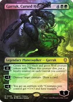 NM Borderless Foil Garruk, Cursed Huntsman, MTG, Bloomburrow Commander, Magic - Image 1