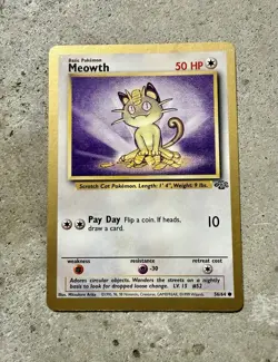 1999 Pokemon Meowth Gold Border Promo 56/64 Jungle - Image 1