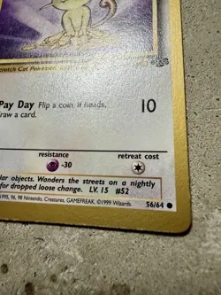 1999 Pokemon Meowth Gold Border Promo 56/64 Jungle - Image 3