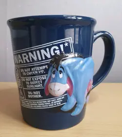 Eeyore Disney Large 3D Embossed Navy Blue "Warning" Mug Winnie the Pooh Coffee - Image 1