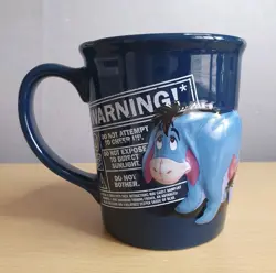 Eeyore Disney Large 3D Embossed Navy Blue "Warning" Mug Winnie the Pooh Coffee - Image 3