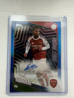 2025-26 Topps Flagship UCC Ethan Nwaneri Blue Auto /150 Arsenal Autograph - Image 1
